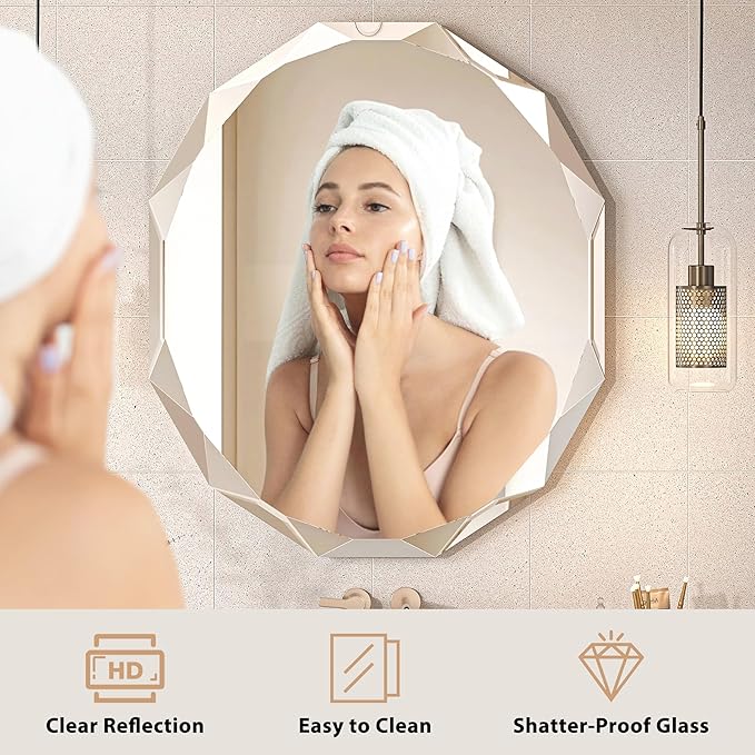 Bathroom Mirrors for Over Sink, Round Frameless Mirrors for Wall, 24x30 Inch Beveled Bathroom Mirror, Bathroom Vanity Circle Mirror for Bedroom Living Room Entryway Home Decor-Ruum Studio Home