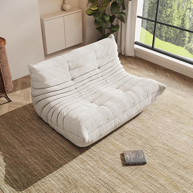 Bean Bag Chair, Oversized Loveseat Fireside Chair for Adults, 2 Seater with Memory Foam Filled, Lazy Sofa Lounge Floor Sofa for Living Room, Bedroom, Office, No Assembly Required. (Beige)-Ruum Studio Home