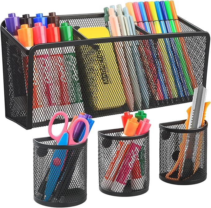 VICNOVA Magnetic Pencil Holder - Metal Pen Holder with Strong Magnets - Storage Basket Organizer for Whiteboard, Refrigerator, Locker Accessories-Ruum Studio Home