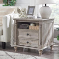 T4TREAM 24'' Farmhouse End Table w/4 Solid Wood Feet, Large 2 Drawers Wide Sofa Side Table with Charging Station, Tall Rustic Wood Square Nightstand for Living Room, Bedroom, Office, Light Rustic Oak-Ruum Studio Home