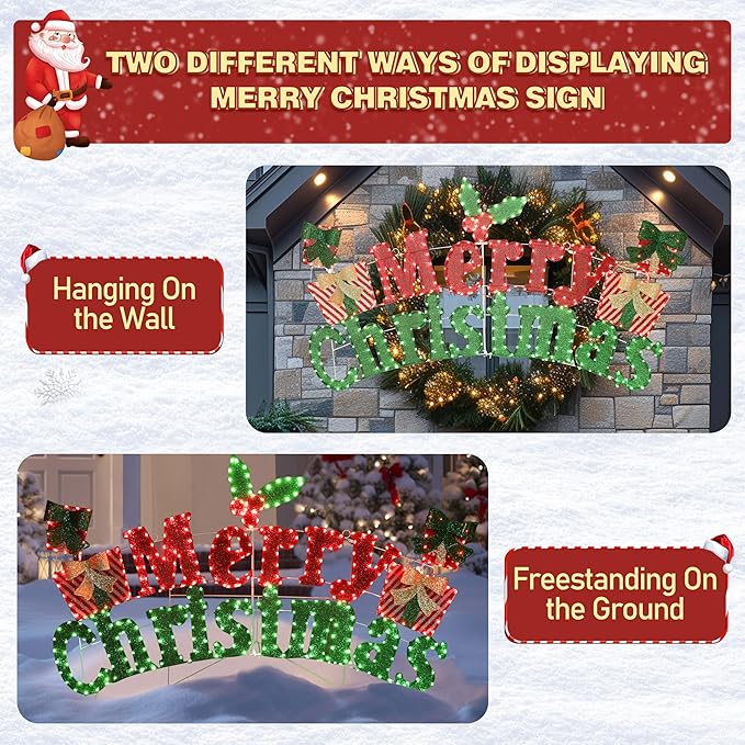 6FT Merry Christmas Sign for Decoration, 2-in-1 Pre-Lit Holiday Greeting Sign Decor with 456 LED Lights, Freestanding or Hanging Glittered Holiday Display for Outdoor, Indoor-Ruum Studio Home