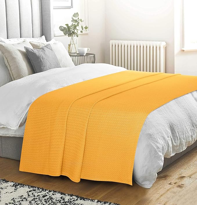 BELIZZI HOME 100% Cotton Bed Blanket, Breathable Bed Blanket Full Queen Size, Cotton Thermal Blankets Full Queen, Perfect for Layering Any Bed for All Season, Mustard Yellow-Ruum Studio Home
