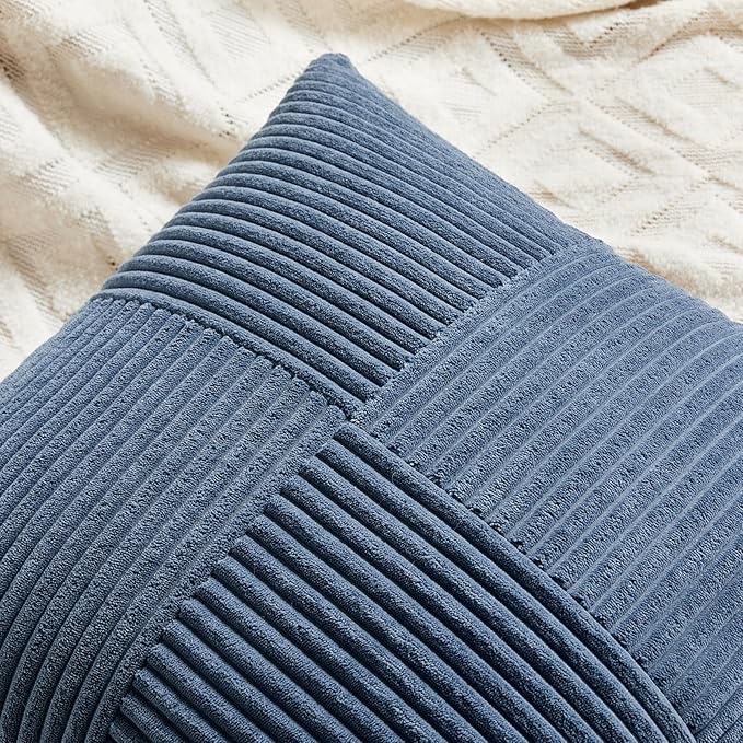 Fancy Homi 2 Packs Dusty Blue Lumbar Decorative Throw Pillow Covers 16x32 Inch for Couch Bed Sofa, Rustic Farmhouse Boho Home Decor, Soft Striped Corduroy Rectangle Accent Cushion Case 40x80 cm-Ruum Studio Home