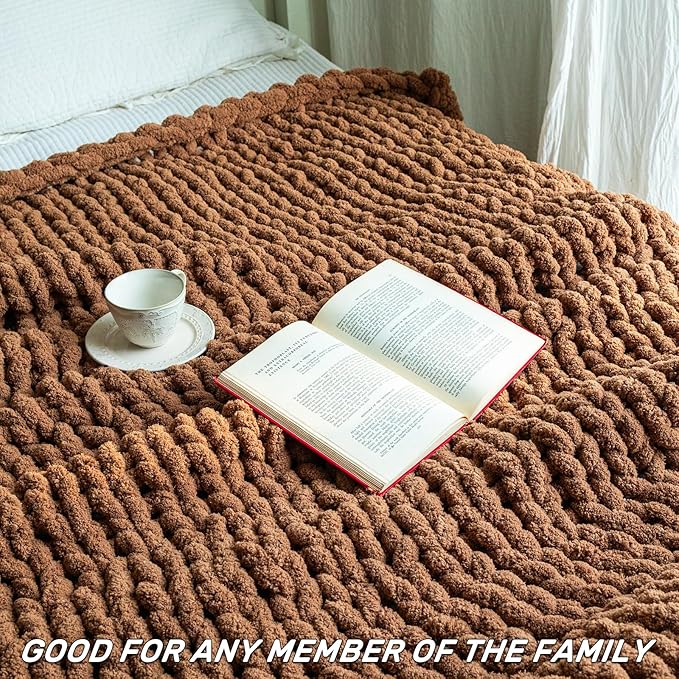 Chunky Knit Blanket - Luxury Soft Cozy 50 * 60 Throw Blanket,100% Woven Blanket Rope Knot Throw Blanket for Couch, Sofa, Home Decor, Gift - Machine Washable（Brown）-Ruum Studio Home