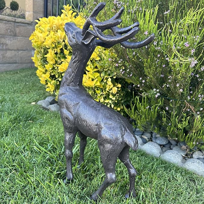 Cast Iron Deer Statue（22" Tall）, Realistic Large Antler Sculpture, Outdoor Garden Decor for Lawn Patio Yard, Indoor Home Art Figure HC5691-Ruum Studio Home