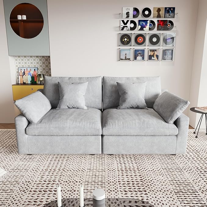 JACH Cloud Sectional Couches for Living Room, Modern Convertible Modular Couch, Love Seat Sofas, Sofa Covers Removable, Comfy Sectional Couch for Living Room, Apartment (Light Grey)-Ruum Studio Home
