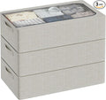 3PCS Under Bed Storage Bins with Metal Frame, Linen Fabric Frame Storage Box Clothes Organizer Bins, Underbed Container with Clear Window (Light Grey, 23.6 x 13 x 6IN)-Ruum Studio Home