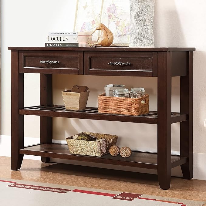 Solid Wood Console Table Sofa Tables with Drawers and Shelves Small Entryway Table for Living Room,Decorative,Foyer(42" Espresso)-Ruum Studio Home