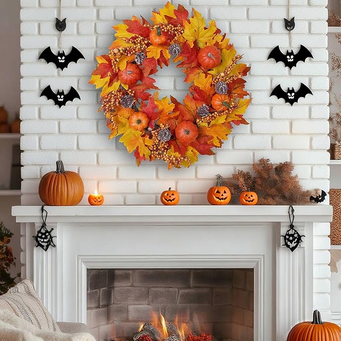 DiliComing Fall Wreath Front Door Wreath - 20 inch Fall Wreaths for Front Door, Autumn Wreaths with Pumpkin Maple Leavses for Indoor Outdoor Outside, Home Decor for Thanksgiving Harvest-Ruum Studio Home