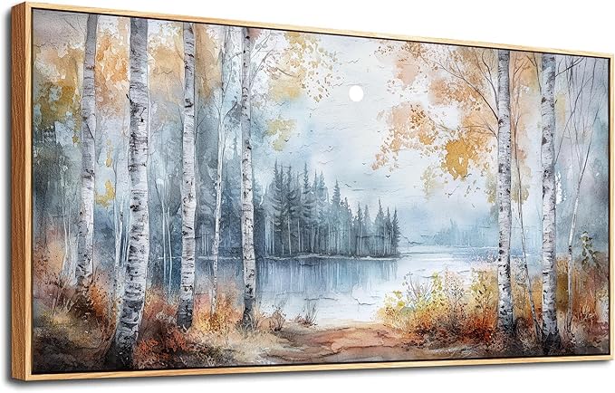 PHAOHUAXM Large Canvas Wall Art For Living Room Wall Decor For Bedroom Office Decorations Trees Forest Landscape Painting Lake view Wall Pictures Modern Room Home Decor Artwork Wood Framed 24x48 In-Ruum Studio Home