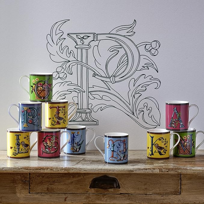 Spode Kit Kemp 12oz Mug, O Initial - Fine China Coffee Cup with Floral Alphabet Design, Custom Letter Mug for Unique Gift Giving - Personalized Kitchen Drinkware, Dishwasher Safe & Stylish-Ruum Studio Home
