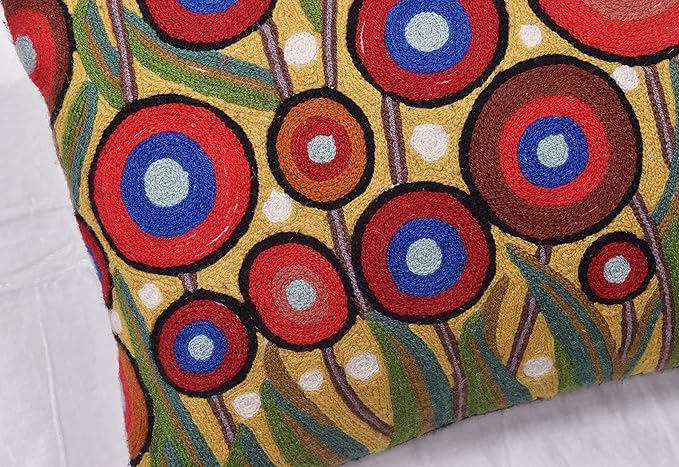 Lumbar Yellow Poppy Floral Pillow Cover Red Poppies Flower Pillows Farmhouse Chair Cushion Floral Poppy Hand Embroidered Size 14x20-Ruum Studio Home
