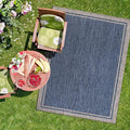 CAMILSON Outdoor Rug, 9x12 Bordered Navy Blue Gray Modern Large Area Rugs for Indoor and Outdoor Patios, Porches Waterproof Washable Porch Deck Outside Carpet (Bordered Navy, 9 x 12)-Ruum Studio Home