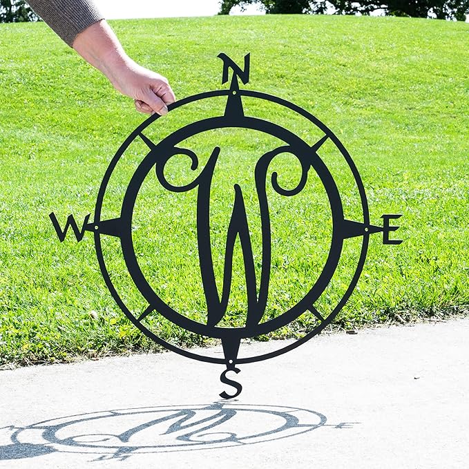 Metal Compass Letter Monogram | Wall Monogram Sign | Nautical Decor | Rustic Compass letter Decor | Wedding Gift, Steel Compass-Ruum Studio Home