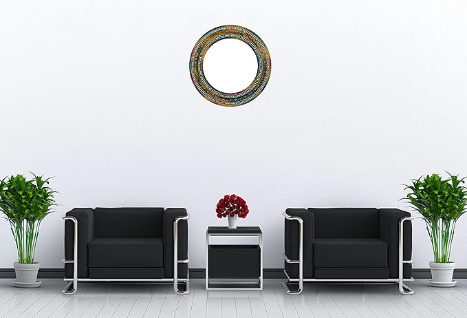 Mosaic Mirror, Wall Art Décor – Handcrafted Decorative Wall Mirror, Autumn Green, Deep Blue, and Brown Round Mosaic-Ruum Studio Home