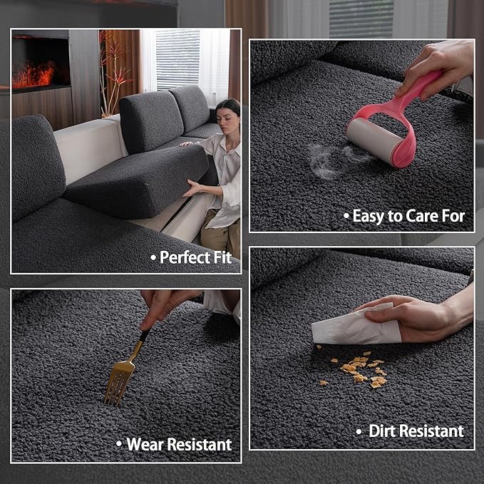 Couch Cushion Covers for Sectional Sofa, Stretch Soft Sofa Slipcovers Washable Wear-Resistant Universal Furniture Protector for Living Room(1 Piece Back Couch Cover, Dark Gray)-Ruum Studio Home