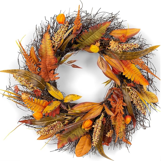 Fall Wreath for Thanksgiving Decorations 24inch - Walasis Large Wheat Wreaths for Front Door - Harvest Grain Gold Autumn Wall Decor for Indoor Outdoor-Ruum Studio Home