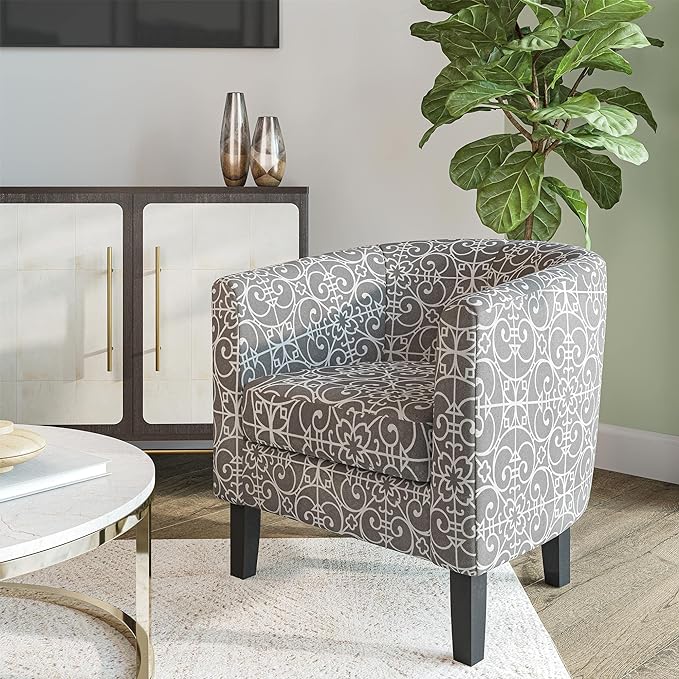 BELLEZE Accent Barrel Chair Set of 2, Linen Round Chair Club Tub Sofa Corner Chair with Flared Legs and Cozy Soft Padding for Living Room Bedroom Waiting Room - White & Gray-Ruum Studio Home