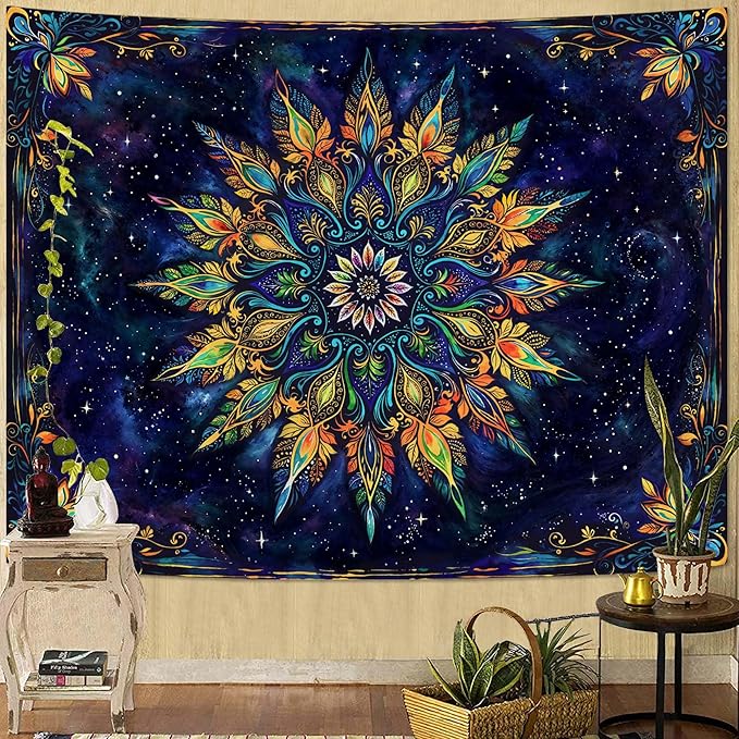 Fowocu Boho Floral Mandala Tapestry for Bedroom Aesthetic Blue Bohemian Colorful Flower Wall Tapestry Purple Hippie Indian Small Tapestries Wall Hanging for Living Room Dorm Decor 40 x 30 Inch-Ruum Studio Home