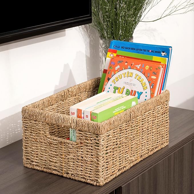 CENBOSS Wicker Baskets (Large, Seagrass, 1PC) Rattan Storage Baskets for Shelves, Woven Seagrass Holder-Ruum Studio Home