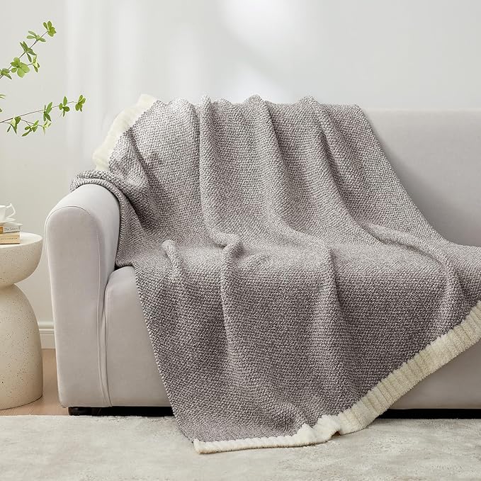 Snuggle Sac Grey Blankets Twin Size for Bed and Sofa, Reversible Super Soft Blankets Warm Cozy Knit Blankets Fuzzy Plush Blanket, Grey, 60x80 inches-Ruum Studio Home