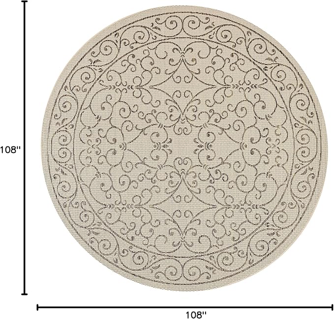 JONATHAN Y Vintage Filigree Indoor Outdoor Round Area Rug 9 Ft Beige/Brown, Charleston Textured Weave for Backyard, Patio, Porch, Easy-Cleaning, High Traffic, Pet-Friendly, Non-Shedding (SMB106A-9R)-Ruum Studio Home