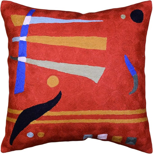 Kandinsky Modern Pillows Cover- Orange | Mid Century Chair Cushions | Abstract Throw Pillows | Contemporary Pillowcase | Modern Couch Pillows | Needlepoint Accent Cushion | Wool Size 18x18-Ruum Studio Home