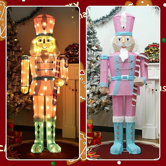 61Inch Nutcracker Christmas Decor Outdoor with LEDs 5 Feet Lighted Large Nutcracker Lighted Christmas Decorations Outdoor with Stakes & Zip Ties for Xmas Yard, Porch, Lawn-Ruum Studio Home