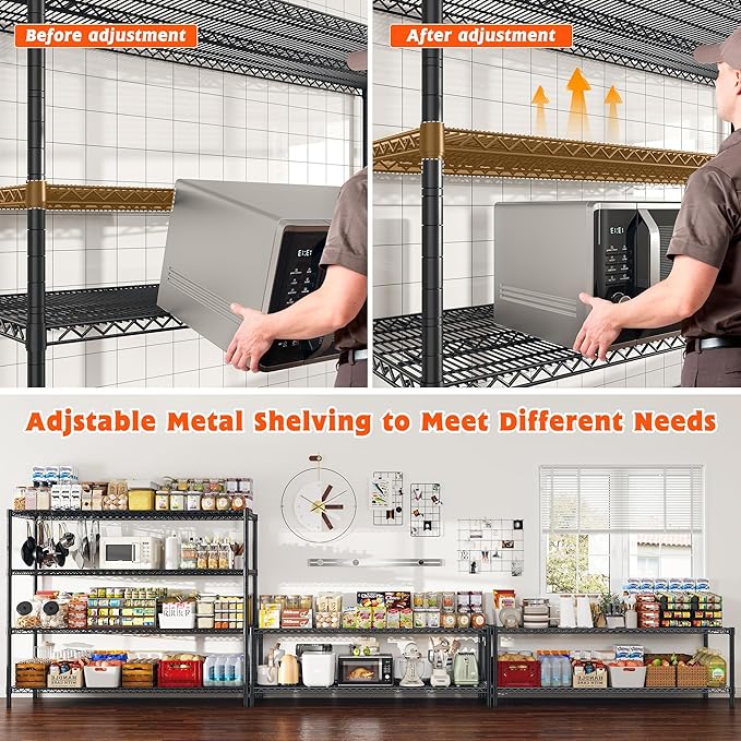 REIBII 60" W ×24" D×65.3" H, 4 Tier Wire Shelving 2878LBS Heavy Duty Steel Storage Rack Shelving Adjustable Shelves for Warehouses, Garages, Kitchens, and Commercial Spaces/Premium Wheels 2 Pack-Ruum Studio Home