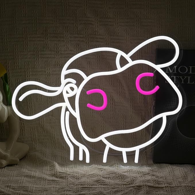 Cow Neon Sign Dimmable Tilted Cow Head LED Light Sign for Wall Decor USB Powered Funny Animal Neon Light for Farmhouse Bedroom Living Room Cafe Home Party Bar Animal Lovers (16.5 * 12.6 In)-Ruum Studio Home
