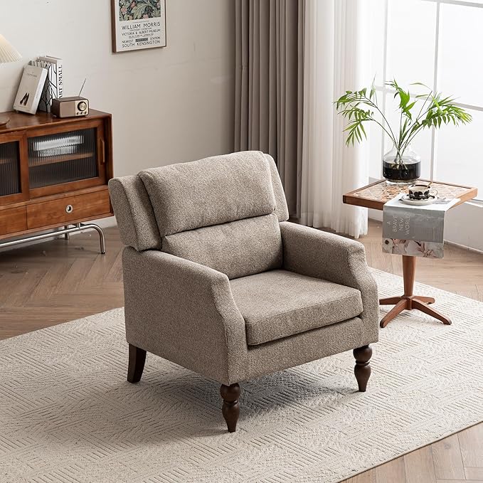Kidol & Shellder Light Brown Oversized Accent Chair for Living Room Set of 2 Modern Reading Chair with Back Upholstered Comfy Single Sofa Chair for Bedroom Lounge Side Corner Boucle Fabric Armchair-Ruum Studio Home