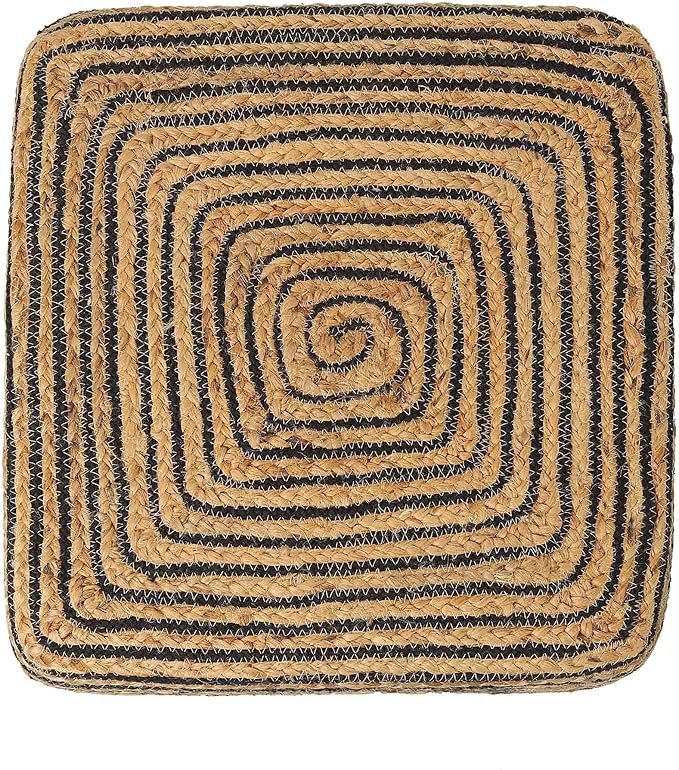 REDEARTH · Cube Pouf Foot Stool Ottoman - Jute Braided Pouffe Poof Accent Sitting Footrest for The Living Room, Bedroom, Nursery, Patio, Lounge 50% Jute 50% Cotton (14.5”x14.5”x16”; Natural Black)-Ruum Studio Home