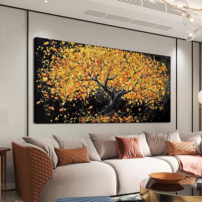 Canvas Wall Art Decor Large Wall Art Pictures for Living Room Artwork for Walls Black and Gold Wall Art Decor Tree of Life Wall Art Modern Wall Art Prints Art Work for Home Office Wall Decor 29" X 58"-Ruum Studio Home