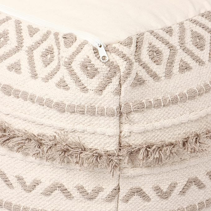 REDEARTH · Tufted Pouf Ottoman with Filler Textured Storage Cube Bean Bag Pouffe Footrest for Living Room, Bedroom, Nursery, Kidsroom; 100% Cotton (17.5"X17.5"X17.5", Geometric Craft Taupe)-Ruum Studio Home