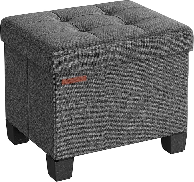 SONGMICS Storage Ottoman, Small Ottoman Foot Rest with Legs, 12.6 x 15.8 x 13.2 Inches Foot Stool, Load up to 660 lb, for Living Room, Bedroom, Dorm, Slate Gray ULSF012G01-Ruum Studio Home