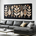 Boho Black Wall Art Chic Home Wall Art Modern Multicolor Leaves Feather Canvas Wall Art Decor For Living Room Bedroom Apartment Kitchen 24"W X 48"L Ready To Hanging-Ruum Studio Home