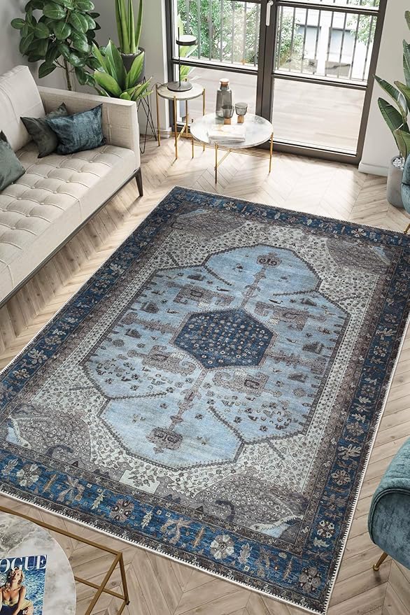 Keen Home Design 8x10 Rug - Machine Washable Area Rug with Non-Slip Backing, Ideal for Living Room, Dining Room, Bedroom - Vintage, Easy Clean, Durable, Low Pile Rug - (8' x 10')-Ruum Studio Home