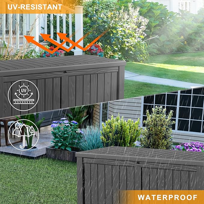 DRATO 120 Gallon Large Deck Box, Outdoor Storage Box for Patio Furniture, Patio Cushions, Gardening Tools, Pool Supplies,660lbs Weight Capacity,Waterproof Resin Storage Boxes-Ruum Studio Home