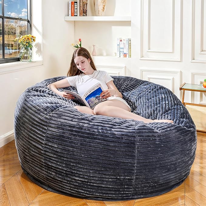 Large Bean Bag Chair, 5FT Giant Beanbag Chairs with Memory Foam Filled, Bean Bag Chairs for Adults, Ultra Soft Lazy Sofa for Living Room Bedroom (Gery)-Ruum Studio Home
