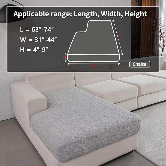 Couch Cushion Covers for Sectional Sofa, Stretch Soft Sofa Slipcovers Washable Wear-Resistant Universal Furniture Protector for Living Room(1 Piece Chaise Cover, Light Gray)-Ruum Studio Home