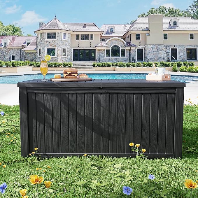 200 Gallon Outdoor Storage Box Waterproof Lockable Resin Deck Box Large, Patio Storage Bin for Pool Accessories Cushion Furniture, Garden Tools, UV-Resistant Outside Delivery Black-Ruum Studio Home