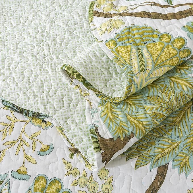 NEWLAKE Cotton Bedspread Quilt Sets - Reversible Patchwork Coverlet Set, Floral Vine Pattern, King Size-Ruum Studio Home