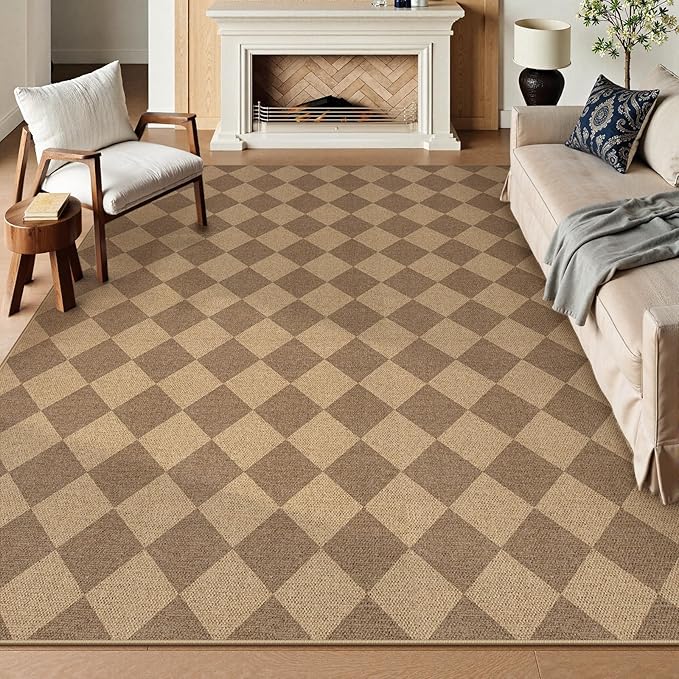 Lahome Checkered Easy Jute Rug, 9x12 Washable Dining Room Rug Indoor Outdoor Carpet, Farmhouse Neutral Non Slip Non Shedding Stain Resistance Floor Carpet for Patio Living Room Office-Ruum Studio Home