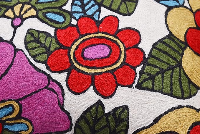Floral Pillow Cover Handembroidered Wool 18x18 (Retro Floral Pillow Cover)-Ruum Studio Home