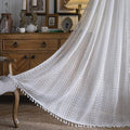 Sutuo Home White Crochet Boho Curtains 63 Inches Length, Sheer Lace Handmade Tassels Knitted Window Treatment Vintage Rustic Bohemian Farmhouse Drape for Bedroom Rod Pocket 1 Panel 59" W x 63" L-Ruum Studio Home