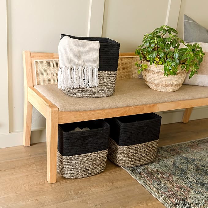 NaturalCozy Storage Cubes 11 Inch Cotton Rope Woven Baskets for Organizing, 3-Pack | Cube Storage Bin | Square Storage Baskets for Shelves Organizer, Classroom, Kids Toy Bins, Closet, Baby Nursery-Ruum Studio Home