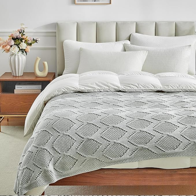 Longhui bedding Chunky Cotton Knit Throw Blanket for Couch, Sofa, Bed, or Chair, Decorative Breathable Fall Cable Knit Blanket 51 x 63 Inches, Grey-Ruum Studio Home