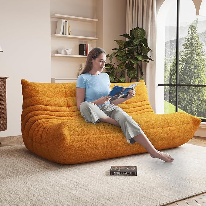 Bean Bag Chair, Oversized Bean Bag Chair for Living Room, Fireside Chair for Adults with Memory Foam Filled, Big Accent Lounge Floor Sofa for Reading, Relax, No Assembly Required. (Yellow 3-Seater)-Ruum Studio Home