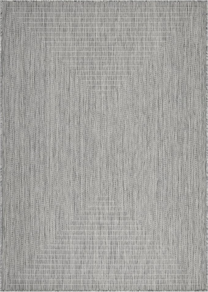 Adiva Rugs Outdoor Indoor Area Rug, Weather Resistant, Easy to Clean, Stain Resistant Floor Mat for Dining Room, Backyard, Deck, Patio (Silver Weiss, 6' x 9')-Ruum Studio Home
