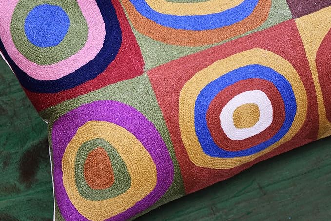 Lumbar Kandinsky Cushion Cover Farbstudie Quadrate Hand Embroidered Wool 13x21-Ruum Studio Home